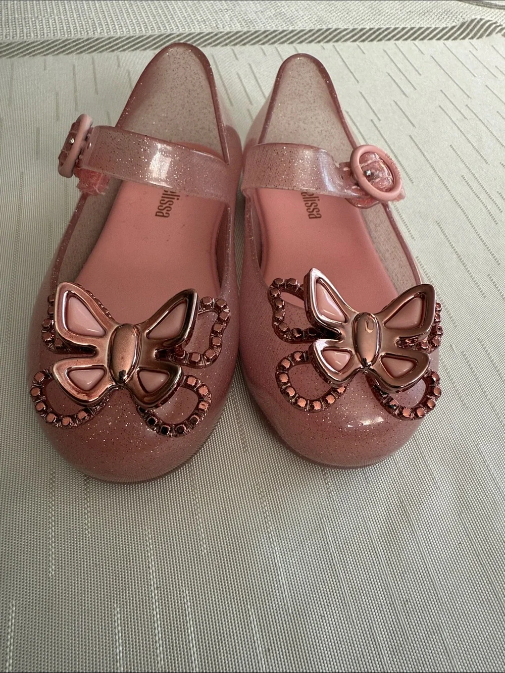 Mini Melissa Girls Pink Glitter Butterfly Mary Janes